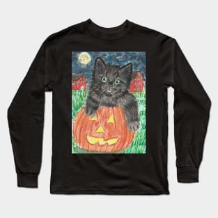 Halloween cat kitten pumpkin Long Sleeve T-Shirt